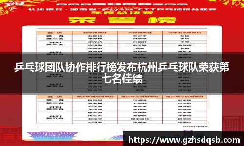 乒乓球团队协作排行榜发布杭州乒乓球队荣获第七名佳绩
